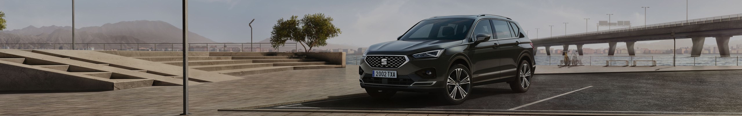 SEAT Tarraco 2021 SUV in dark camouflage colour front side view parked