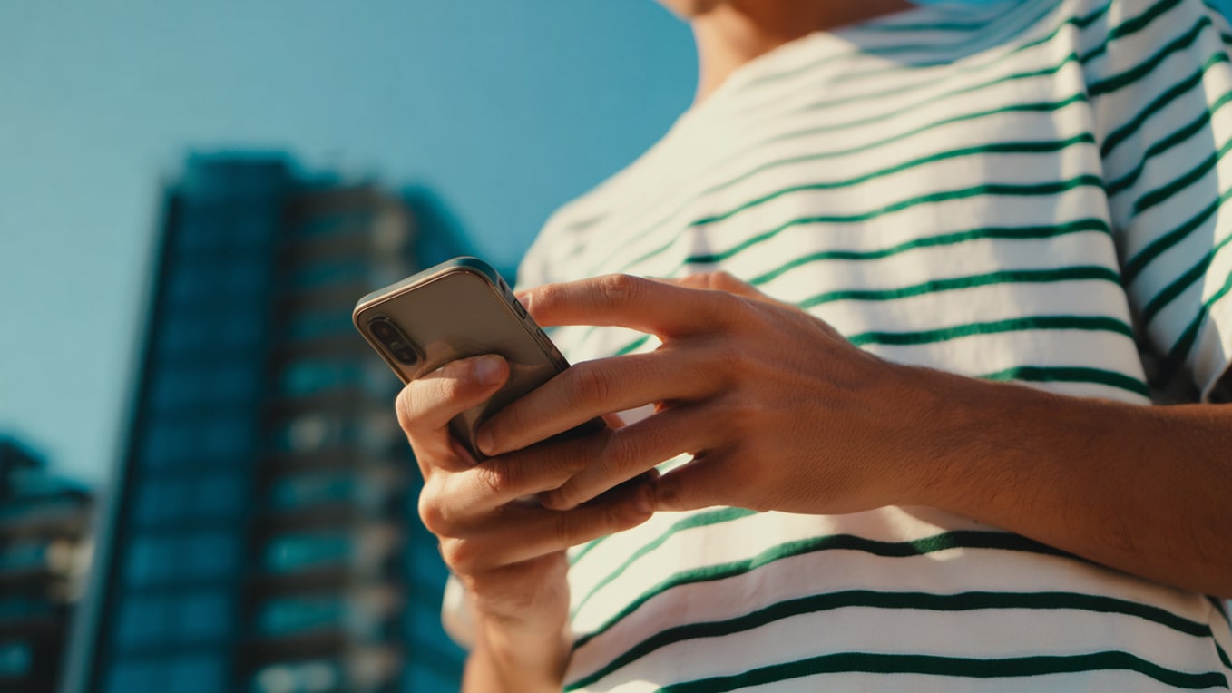 Man using its smartphone to show how easy is to access remotely to the car, thanks to my SEAT app Man using its smartphone to show how easy is to access remotely to the car, thanks to my SEAT app