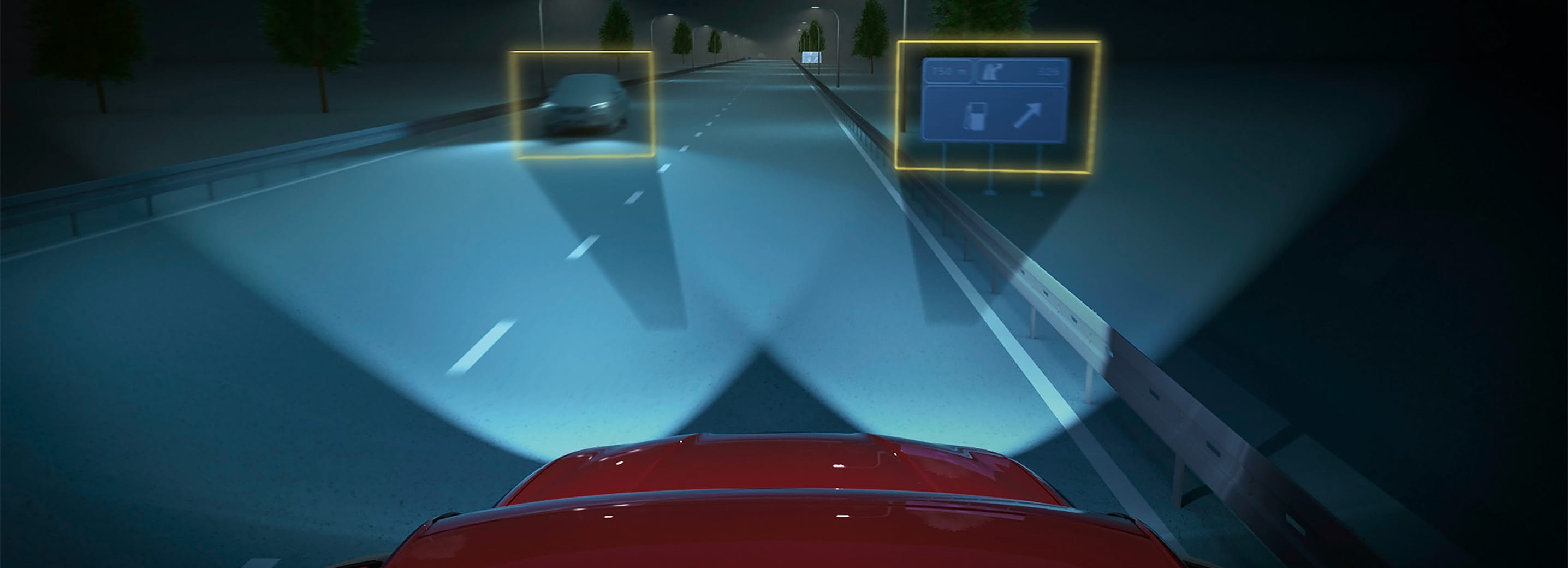 Matrix led headlights on the seat leon sportstourer demonstrating advanced technology used for enhanced safety, including automatic ecall for emergency assistance in the event of an accident.