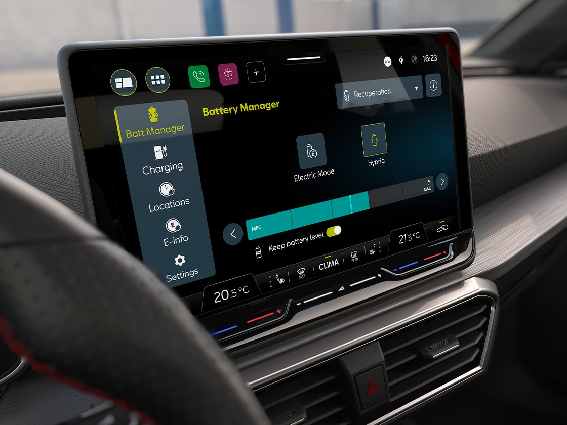 Seat leon sportstourer’s navi system on the central touchscreen. CONNECT Plus provides real-time updates and online connectivity for the navigation system, ensuring a seamless driving experience.