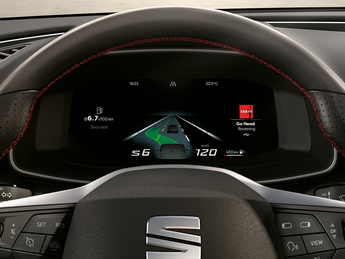 Predictive adaptive cruise control in the seat leon sportstourer, displaying impressive value and semi-autonomous technology, ideal for seat leon cars for sale in the small family category.