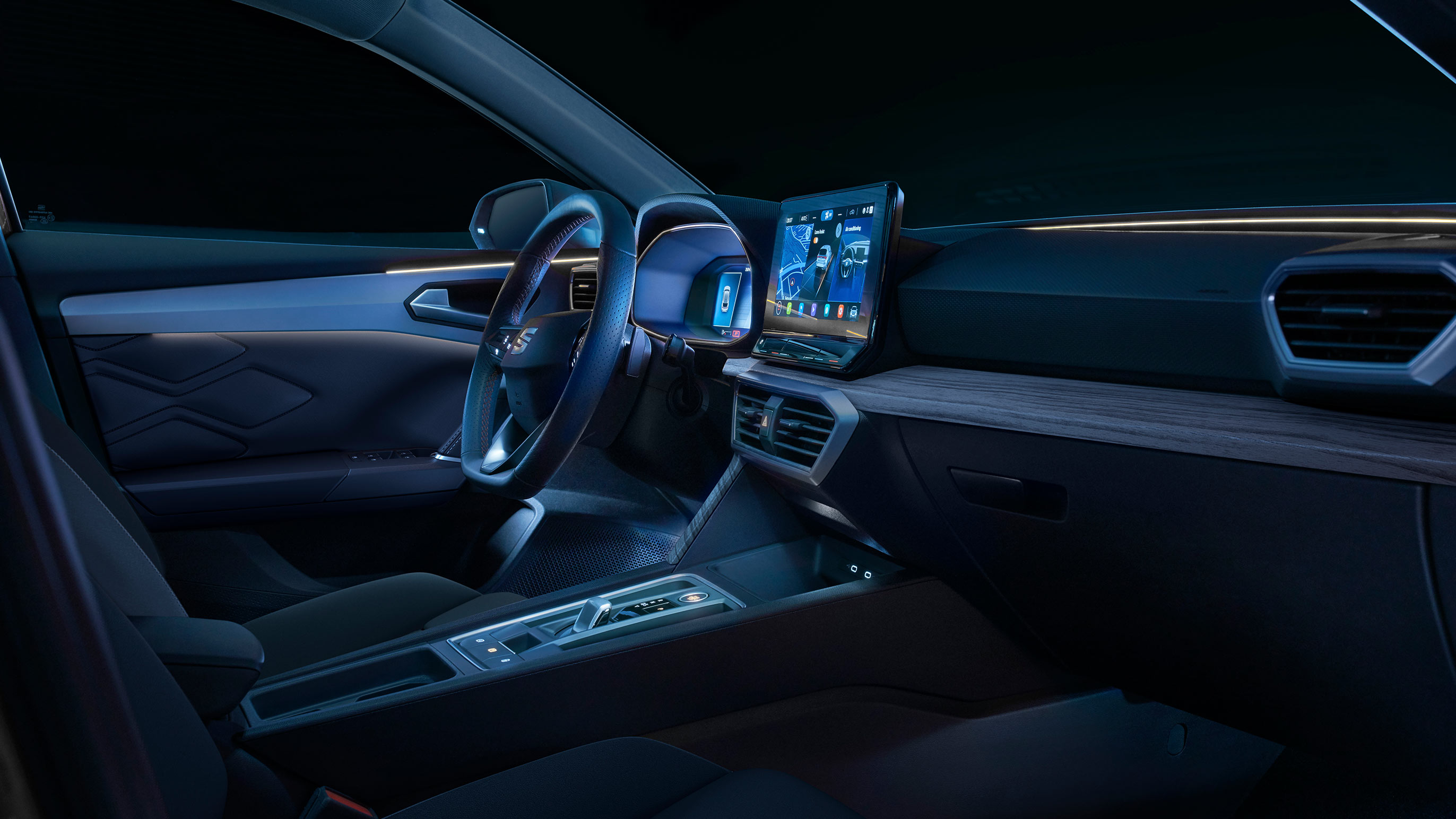 seat leon interior view of the dashboard and ambient light xcellence trim