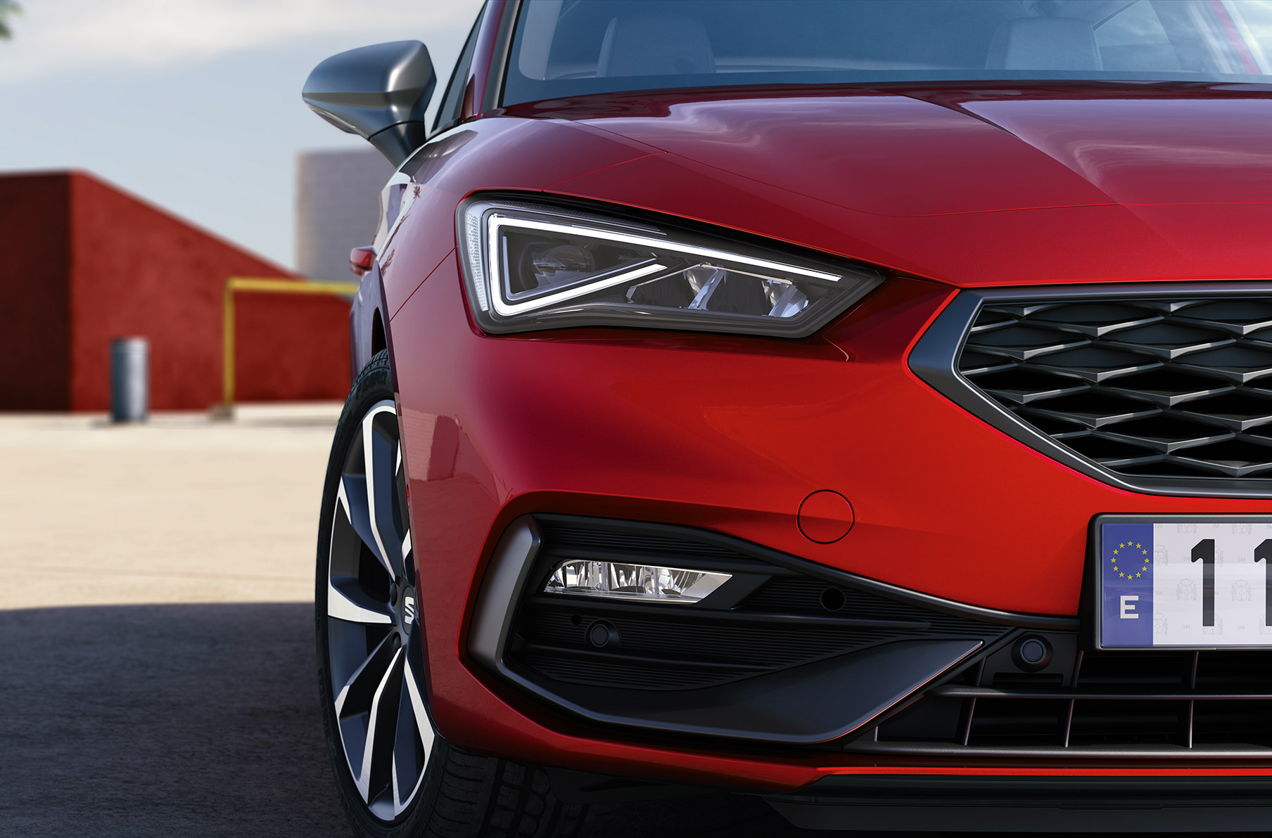 seat leon pure red colour with full led dynamic headlights