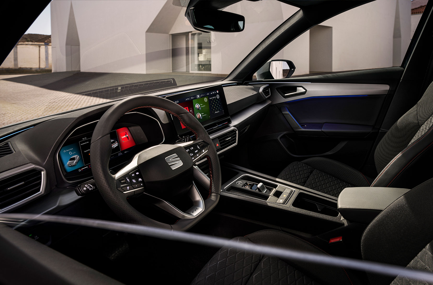 interior view of the seat leon leather sport steering wheel