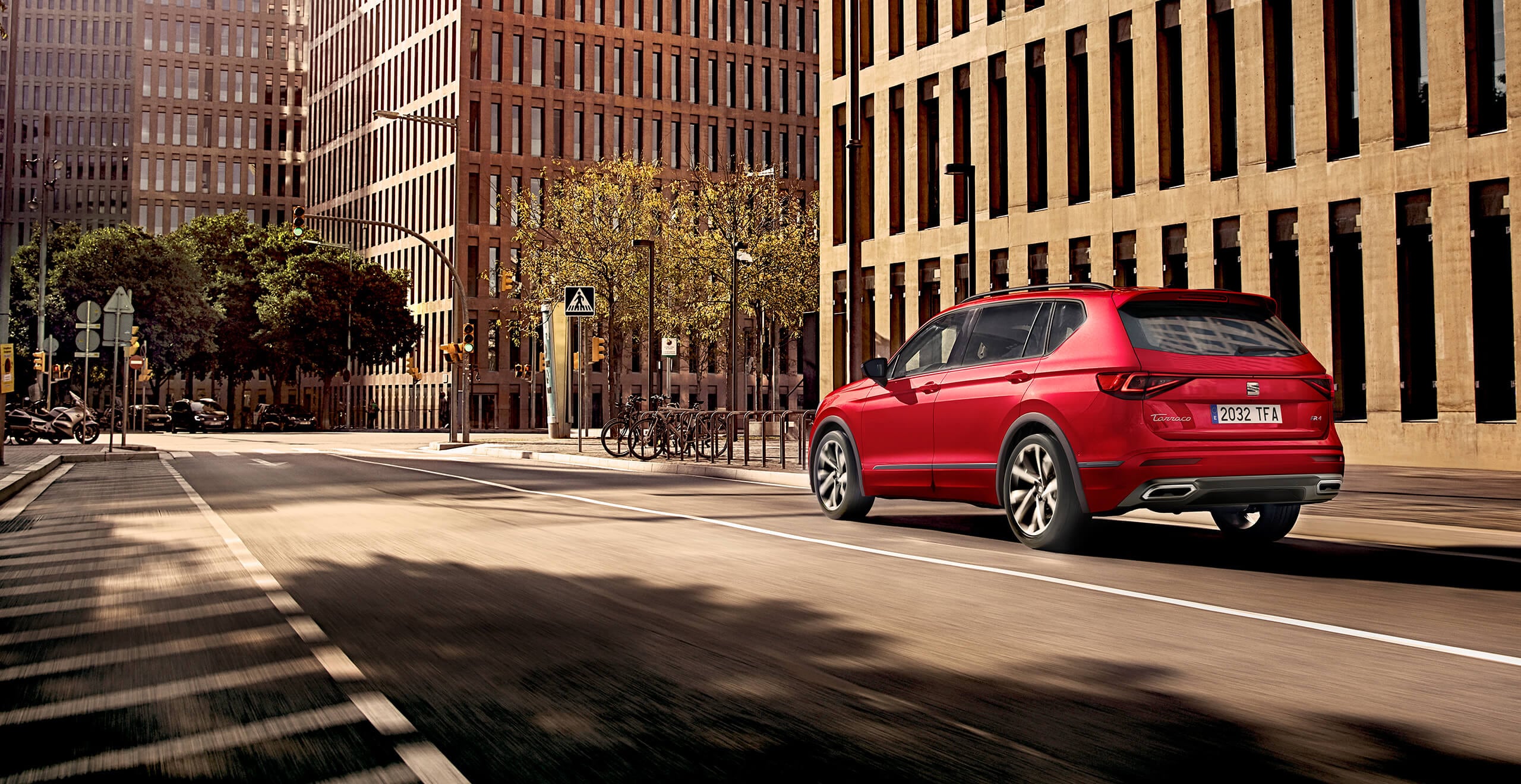 SEAT Tarraco FR SUV in Merlot Red with Lane Assist technology