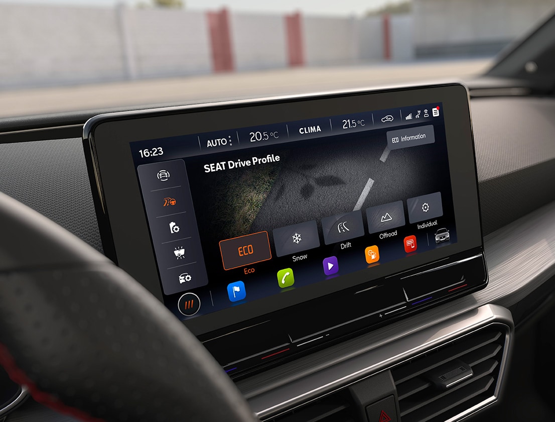 seat leon infotainment screen includes drive profile