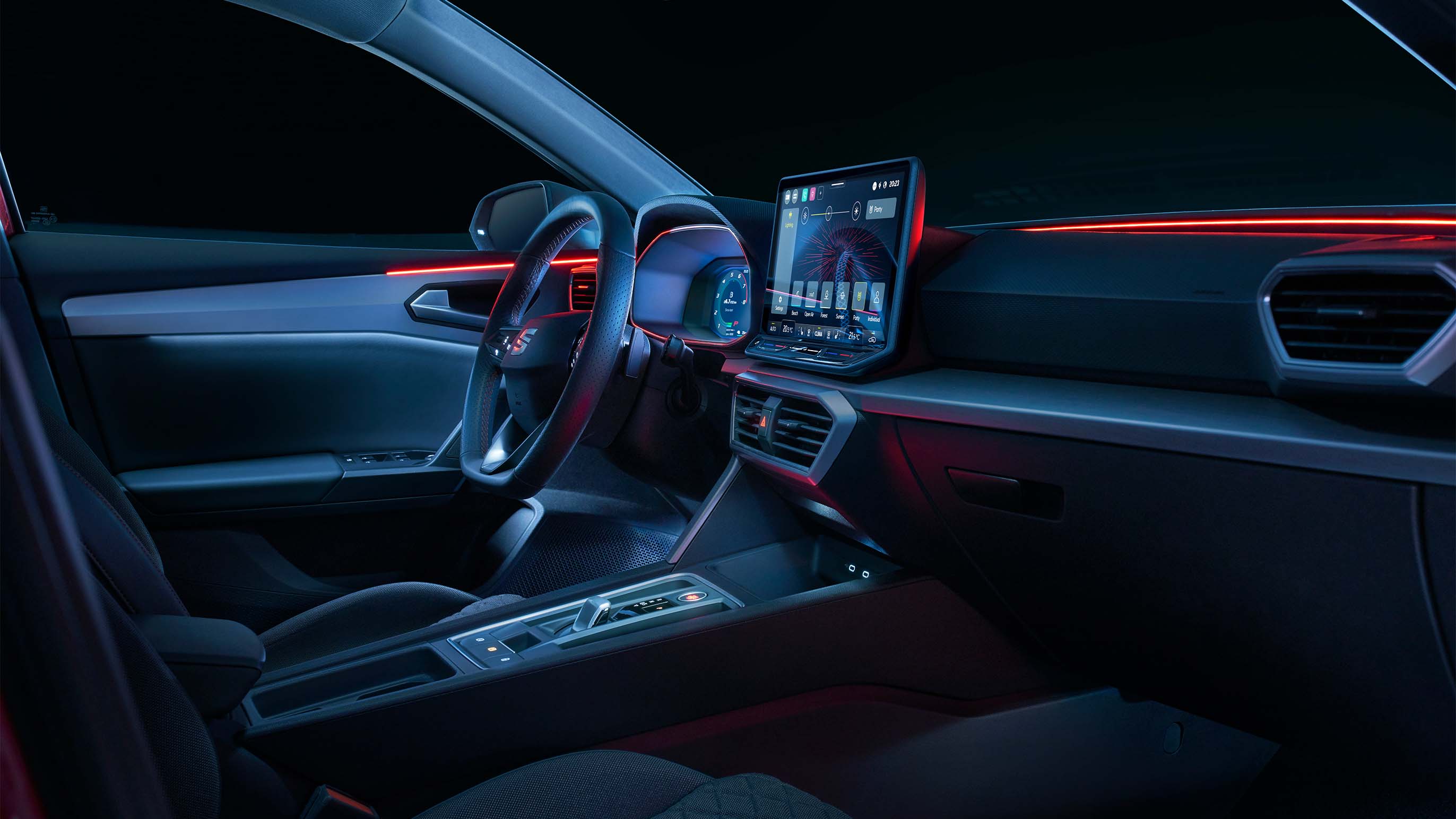 seat leon interior view of the dashboard and ambient light